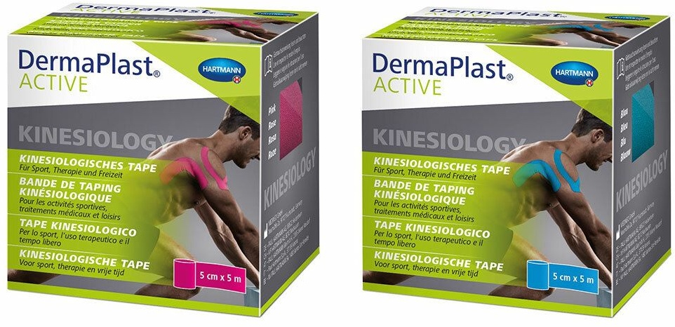 Dermaplast® Active Kinesiology Tape pink 5 x 5 cm +  Active Kinesiology Tape blau 5 x 5 cm +