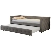 OKWISH Bett Schlafsofa Daybett Tagesbett (Ausziehbares Schlafsofa Grau Strapazierfähiger Leinenstoff, 90x200 cm), Ohne Matratze grau