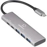 Renkforce RF-6676604 USB-Hub 3+1 Port USB-A, USB-C® USB 3.2 Gen1 5 GBit/s mit Aluminiumgehäuse, USB-C® PD Ladeanschluss Grau RF-USBH-300