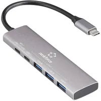 Renkforce RF-6676604 USB-Hub 3+1 Port USB-A, USB-C® USB 3.2 Gen1 5 GBit/s mit Aluminiumgehäuse, USB-C® PD Ladeanschluss Grau RF-USBH-300