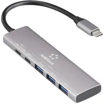 Renkforce RF-6676604 USB-Hub 3+1 Port USB-A, USB-C® USB 3.2 Gen1 5 GBit/s mit Aluminiumgehäuse, USB-C® PD Ladeanschluss Grau RF-USBH-300