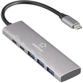 Renkforce RF-6676604 USB-Hub 3+1 Port USB-A, USB-C® USB 3.2 Gen1 5 GBit/s mit Aluminiumgehäuse, USB-C® PD Ladeanschluss Grau RF-USBH-300