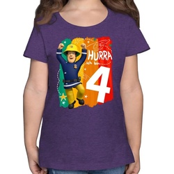 Shirtracer T-Shirt Hurra ich bin Vier – Sam – Feuerwehrmann Sam Mädchen – Mädchen Kinder T-Shirt t-shirt ich bin 4 lila 104 (3/4 Jahre)