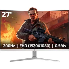 GAMEPOWER 27 zoll Curved weiß Gaming Monitor 200Hz FullHD PC Bildschirm mit Lautsprecher T50