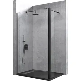 doporro Duschwand 120x200cm Walk-in mit 30cm Nebenteil, 8mm Duschabtrennung Bremen schwarz mit Stabilisator, aus Echtglas Esg-sicherheitsglas Klarglas Inkl. Nanobeschichtung