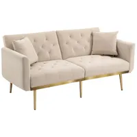 GLP 3-Sitzer Sofa aus weichem Samt, umwandelbar in ein verstellbares Schlafsofa, mit dreistufig verstellbarer Rückenlehne und robuste Metallfüße beige