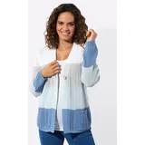 Casual Looks Ajour-Strickjacke mittelblau-ecru-geringelt 54
