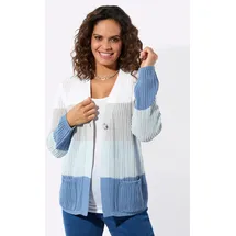 Casual Looks Ajour-Strickjacke mittelblau-ecru-geringelt 54