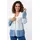 Casual Looks Ajour-Strickjacke mittelblau-ecru-geringelt 54