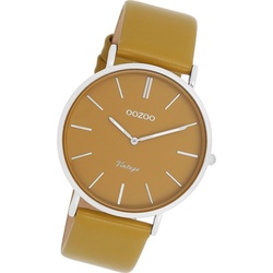 OOZOO Quarzuhr Oozoo Damen Armbanduhr Vintage Analog, Damenuhr Lederarmband olivgrün, rundes Gehäuse, groß (ca. 40mm) grün