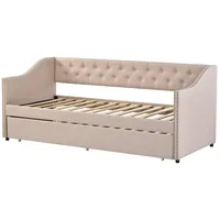 Odikalo Polsterbett Ausziehbar Schlafsofa Kinderbett Leinen Gästebett 90x200 Beige/Grau beige|weiß