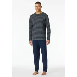SCHIESSER Pyjama Schlafanzug lang Anthrazit/Blau XL