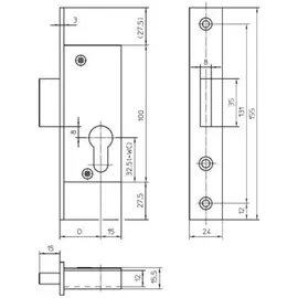 EDE PT-Einsteckriegelschloss PZ D24 24kt