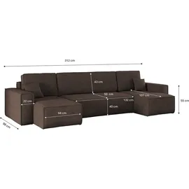 kaiser möbel Ecksofa mit schlaffunktion und bettkasten, Sofa U-form, Couch U-form BEST Dicker Cord Braun