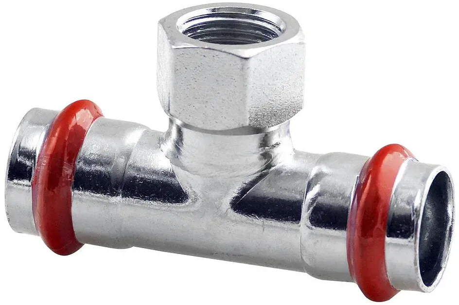 C-Stahl Pressfitting V Kontur - T-Stück - (IG) (Ausführung: 22 - 1/2''IG - 22)