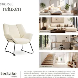 Tectake Sessel Kjeld Bouclé 73 x 72 x 81 cm Creme mit verstellbarer Rückenlehne