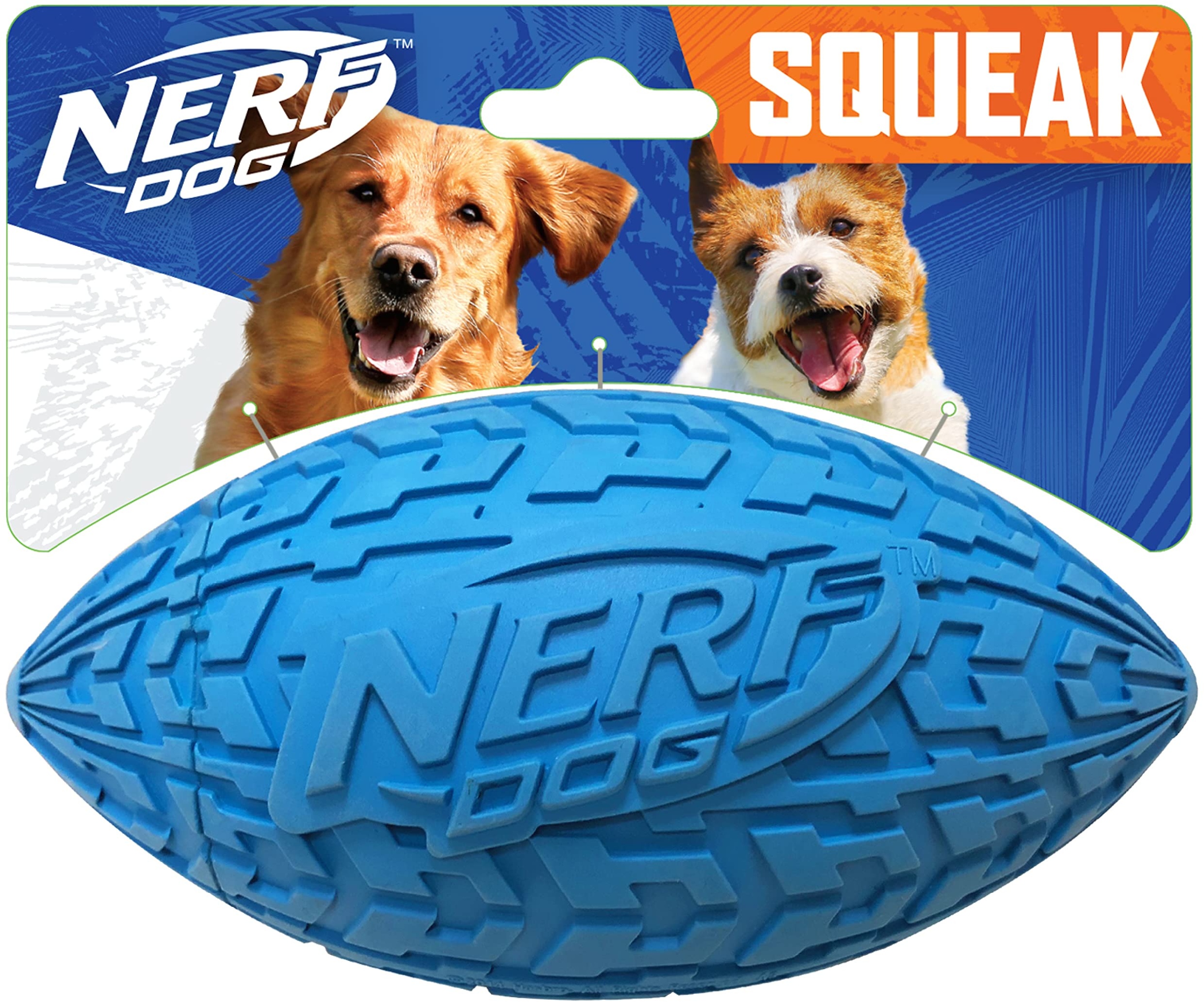 Nerf Dog Tire Football Hundespielzeug mit interaktivem Quietscher, leicht, langlebig und wasserabweisend, 15,2 cm Durchmesser für mittelgroße und große Rassen, Einzeleinheit, Blau (1571)