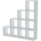 ADGO Step RS-40 4x4 Bücherregal, Cube Rack, Würfelregal, Regal für Wohnzimmer, Schlafzimmer Büro, Treppenregal, 10 Fachböden, Leiterregal, Raumteiler, Wandregal, Treppe (Weiß)(Versand in 2 Packungen)