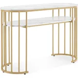 MCombo M MCombo Schreibtisch ohne Schubladen, Schminktisch Marmor-Weiß Gold, Manikürtisch, Nageltisch aus Holz Metallgestell, Computertisch Wohnzimmer Modern, 2482