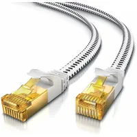 Primewire Flachbandpatchkabel CAT 7 mit Braiding, Gigabit Ethernet LAN Kabel 10 Gbit/s U/FTP PIMF, Netzwerkkabel - 10m