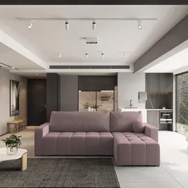 masseno Ecksofa VOLIRA Rosa, Plüsch-Stoff mit Schlaffunktion