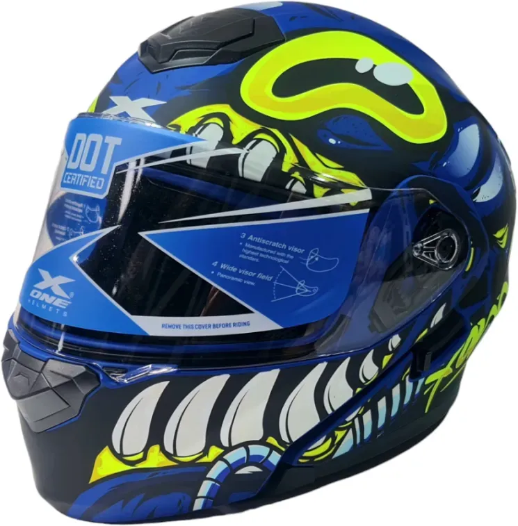 Motorradhelm X-ONE, blau mit gelb, Größe M Nr. 292