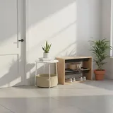 FurnitureR Moderner Flur-Beistelltisch mit Stoffschublade, 45x50.5x43cm, Weiß, Kompakter Nachttisch mit Stauraum für Eingangsbereich