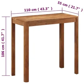 vidaXL Bartisch Massivholz Akazie 110 x 55 x 106 cm Honigfarben
