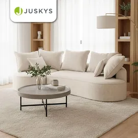 Juskys Sofa Tirano - Ecksofa L-Form, inkl. Kissen, 4-Sitzer Eckcouch, Bouclé Creme &