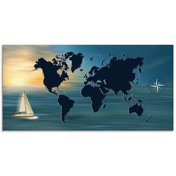 Artland Glasbild Weltumsegelung mit Weltkarte, Landkarten (1 St), in verschiedenen Größen blau 100 cm x 50 cm