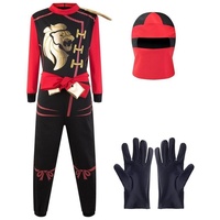 Katara Partyanzug Kinderkostüm Ninja Krieger für Jungs und Mädchen, mit Maske und Handschuhen, Fasching, Karneval, Halloween, Verkleidung rot 140/152 - L