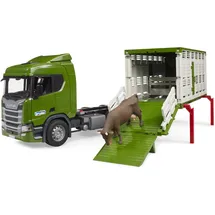 Bruder 03548 - Scania Super 560R Tiertransporter mit Rind Grün/Weiß 1:16