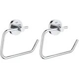 GROHE Essentials, WC Toilettenpapierhalter (einfache Montage ohne Bohren, klebbar, ohne Abdeckung, pflegeleicht), Chrom, 40689001 (Packung mit 2)