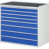 RAU Schubladenschrank Serie 7000, HxBxT 1.035 x 1.145 x 650 mm, 8 x 90%-Auszug-Schubladen 4 x 90, 1 x 120, 3 x 150 mm, Arbeitsplatte Metall