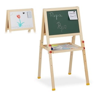 Relaxdays Relaxdays, Natur Standtafel Kinder, beidseitig magnetisch, höhenverstellbar, HBT 77x39x44,5 cm, Whiteboard & Kreidetafel, Kindertafel Holz 38 x 28 cm