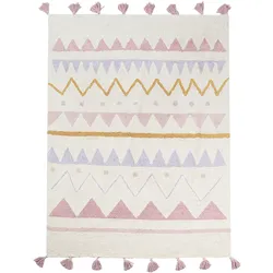 Kinderteppich Baumwolle beige / rosa 140 x 200 cm geometrisches Muster Kurzflor ZAYSAN