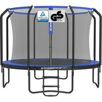 SONGMICS Trampolin 305 cm d, Gartentrampolin für Kinder mit Sicherheitsnetz, 180 cm hohe Stangen, Randabdeckung, Leiter, Stahlrahmen, schwarz-blau STR103Q01