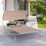 Outsunny Doppelliege Relaxliege mit Dach rollbar Stahl Beige   Aosom