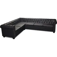 vidaXL Chesterfield Eckcouch Kunstleder 6-Sitzer Schwarz