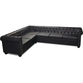 vidaXL Chesterfield Eckcouch Kunstleder 6-Sitzer Schwarz