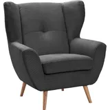 exxpo - sofa fashion Sessel EXXPO - SOFA FASHION "ALVESTA, Ohrensessel, Loungesessel mit hohem Sitzkomfort", grau (anthrazith), B:90cm H:102cm T:90cm, Sessel, Sessel, gemütliche Rückenlehne, mit Knopfheftung und hohen Holzfüßen, in Cord