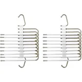 Relaxdays Mehrfach Hosenbügel, 2er Set, Hosenhalter 9-Fach, rutschfest, platzsparende Multibügel, Metall, Silber/weiß