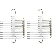 Relaxdays Mehrfach Hosenbügel, 2er Set, Hosenhalter 9-Fach, rutschfest, platzsparende Multibügel, Metall, Silber/weiß
