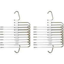 Relaxdays Mehrfach Hosenbügel, 2er Set, Hosenhalter 9-Fach, rutschfest, platzsparende Multibügel, Metall, Silber/weiß