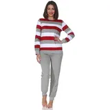 Normann Pyjama Normann Damen Frottee Schlafanzug in edler Blockstreifenoptik rot 40-42