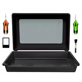 Trim Tray Bin Trimmschale, Pollensieb Blumen 150 Mikron feinmaschiges Sieb und 2 Trimmscheren, Trimmschalen-Set für Pollen und Kräutersieb