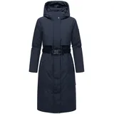 Navahoo Damen, Wintermantel warmer, Wasserabweisender Parka mit Kapuze und Taillengürtel Waldbummler 14 navy, Gr. XL - XL