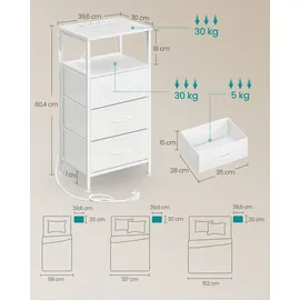 Songmics Nachtschrank mit LED-Beleuchtung 2-teilig 40 x 30 x 50 cm Weiß