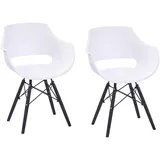 SAM 2er Set Schalenstuhl Lea, Weiß, ergonomisch geformte Sitzschale aus Kunststoff, bequemer Esszimmerstuhl im Retro-Design, schwarzes Holzgestell