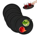 Relaxdays Serviertablett 5er Set, rutschfeste Oberfläche, rundes Kellnertablett, Getränke, Gastronomie, Ø 28 cm, schwarz